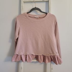 Altar'd State Medium blush pink button up back ruffle eyelet hem sweater
